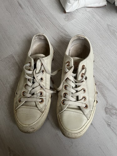 Cream faux leather converse - cream,